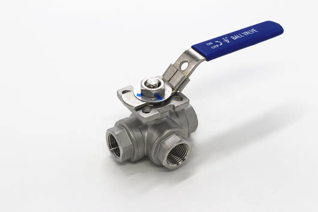 3 Inch CF8 L-Type Threaded 3 Way Ball Valve with Pneumatic Control Mounting Pad