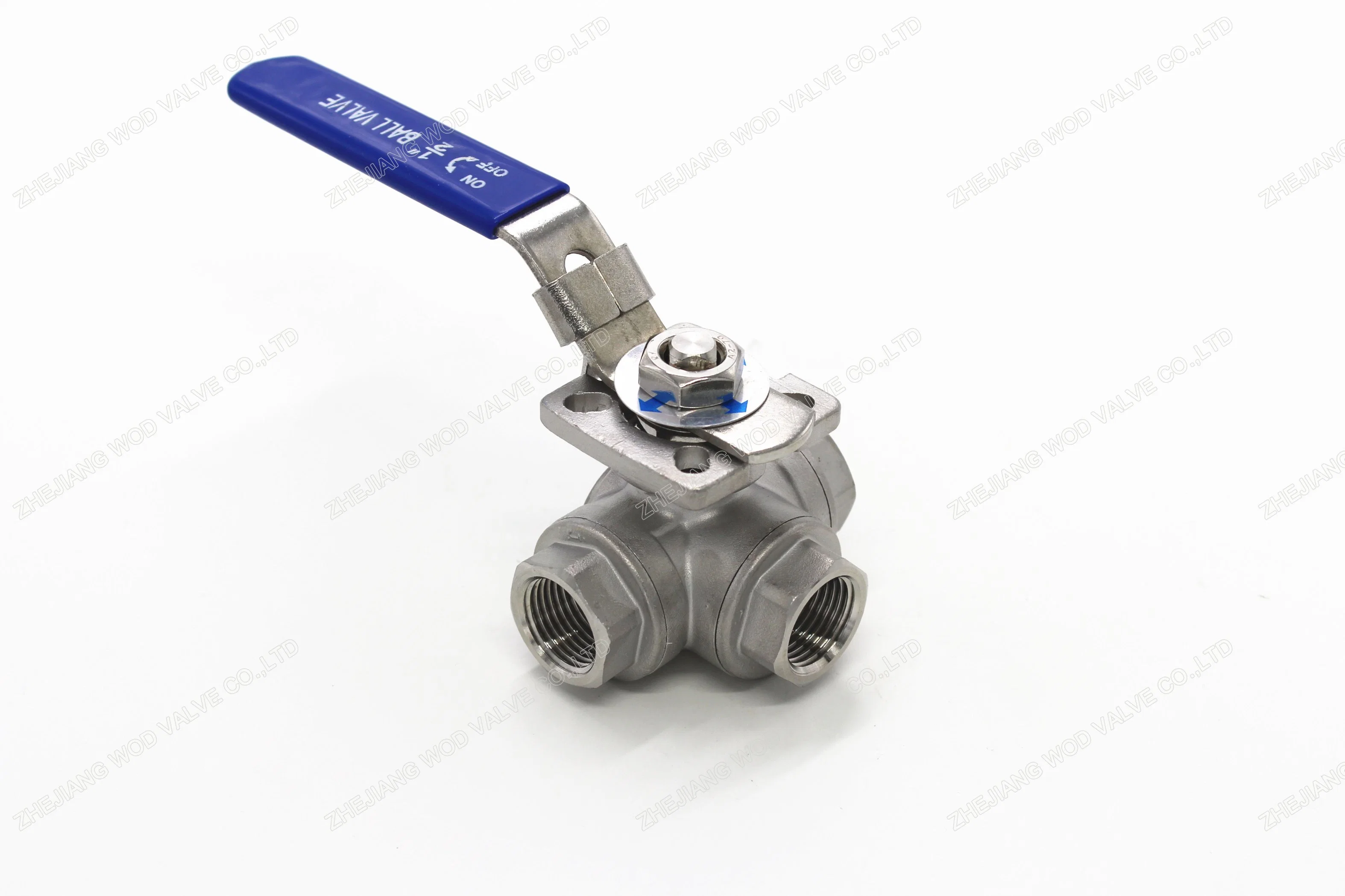 DN20 304 T-Type Threaded 3 Way High Platform Ball Valve with Locking Device